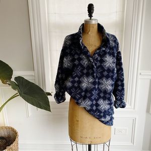 Vintage LL Bean Snowflake Fleece Henley Sweatshirt Pullover Size Medium